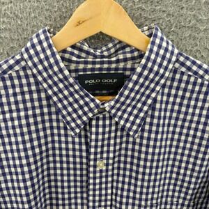 Polo Golf Ralph Lauren Shirt Mens XXL Blue White Gingham Check Lofting Stretch